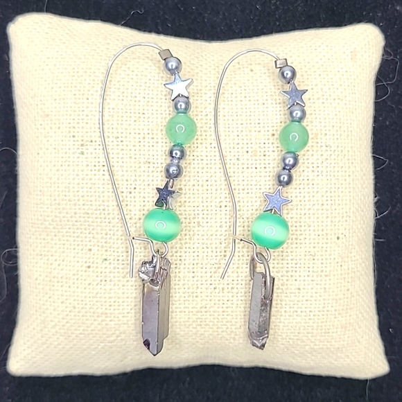 Liscel Jewelry - Earrings Crystal Star Gray Green Pearls Bohemian Handmade Jewelry Brand New Gift